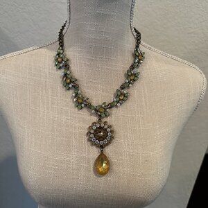 Vintage YELLOW & GREEN RHINESTONE NECKLACE